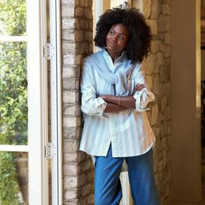 Frank & Eileen SHIRLEY Oversized Button-Up Shirt In Sage Stripe Size S